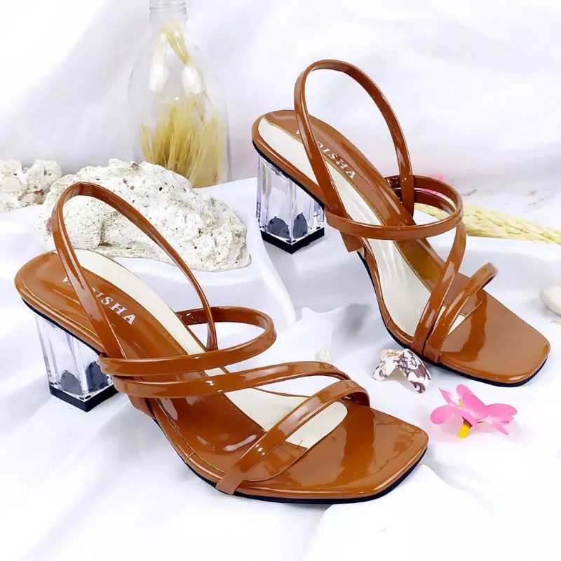 R9 High Heels Wanita Hak Tahu Premium Hak Kaca 7cm Queensha