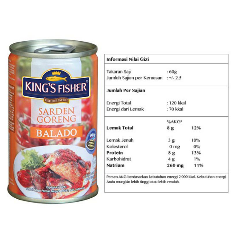 King's fisher Sarden saus Balado 425g / makanan kaleng sarden / ikan sarden kaleng / ikan sarden saus balado sarden promo