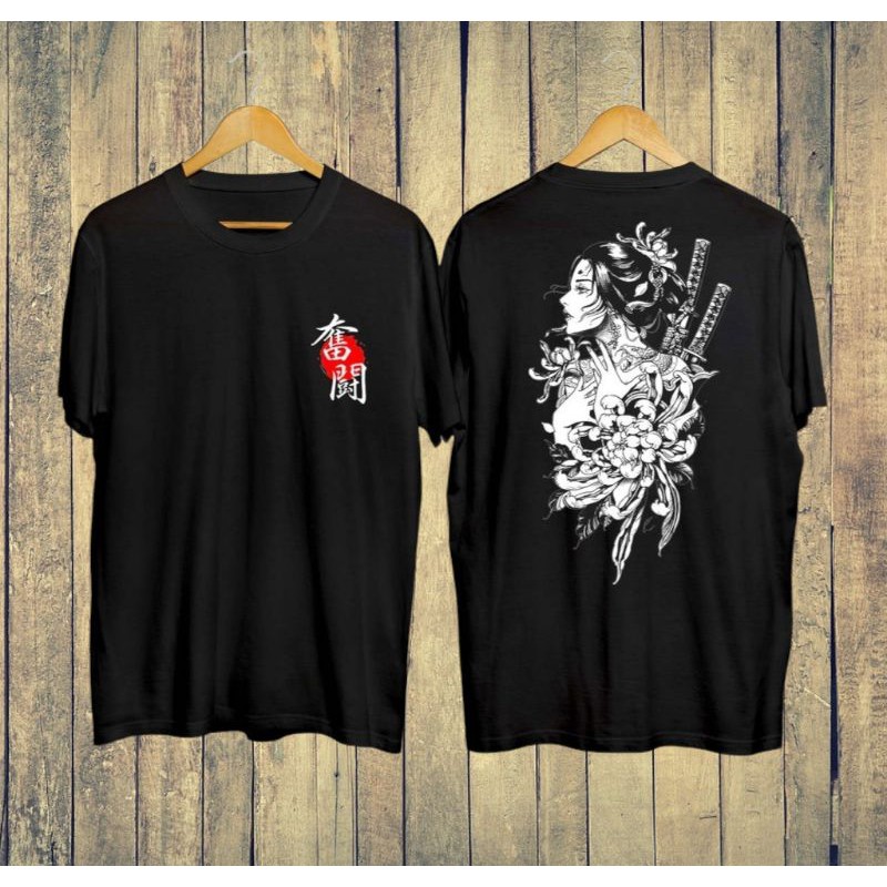 T-SHIRT PRIA / WANITA SAMURAI GEISHA HITAM KUALITAS PREMIUM