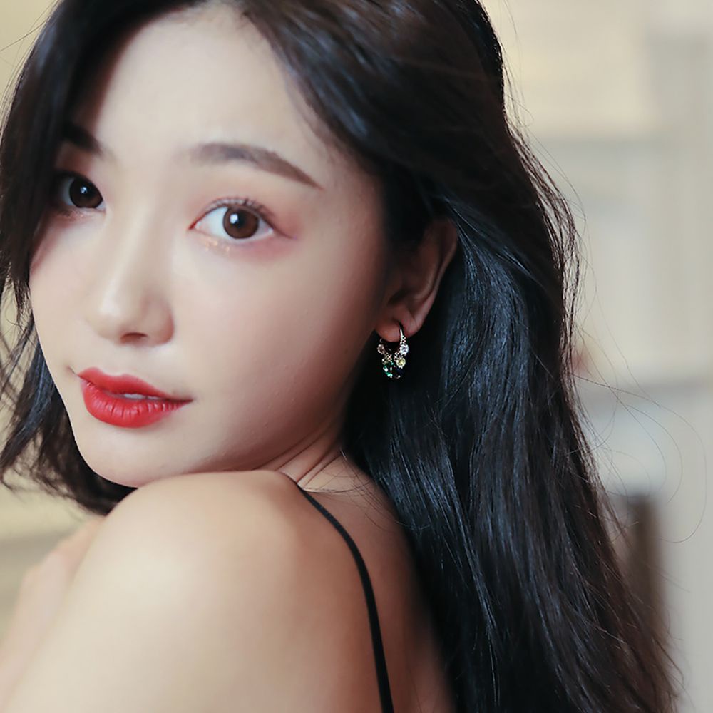 Anting Hoop Zircon Warna-Warni Bahan Tembaga Gaya Korea Untuk Wanita