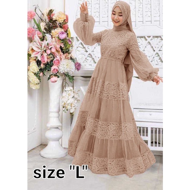 MX HASANAHH GAMIS BRUKAT KOMBI TILE / BUSANA MUSLIM FASHION WANITA TERLARIS TERBARU