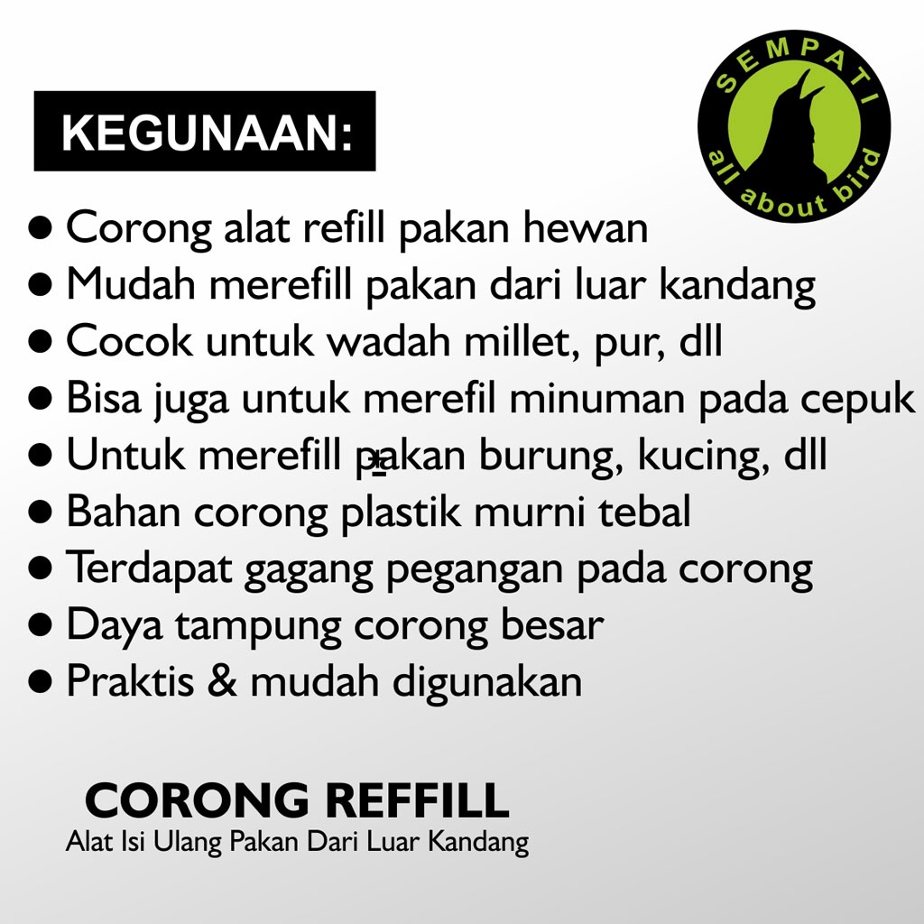 CORONG WADAH ALAT ISI ULANG PAKAN MAKANAN BURUNG KUCING ANJING