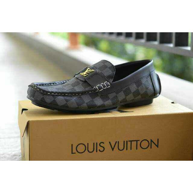 001 Sepatu slip on pria LV casual slop mewah formal kerja kuliah santai