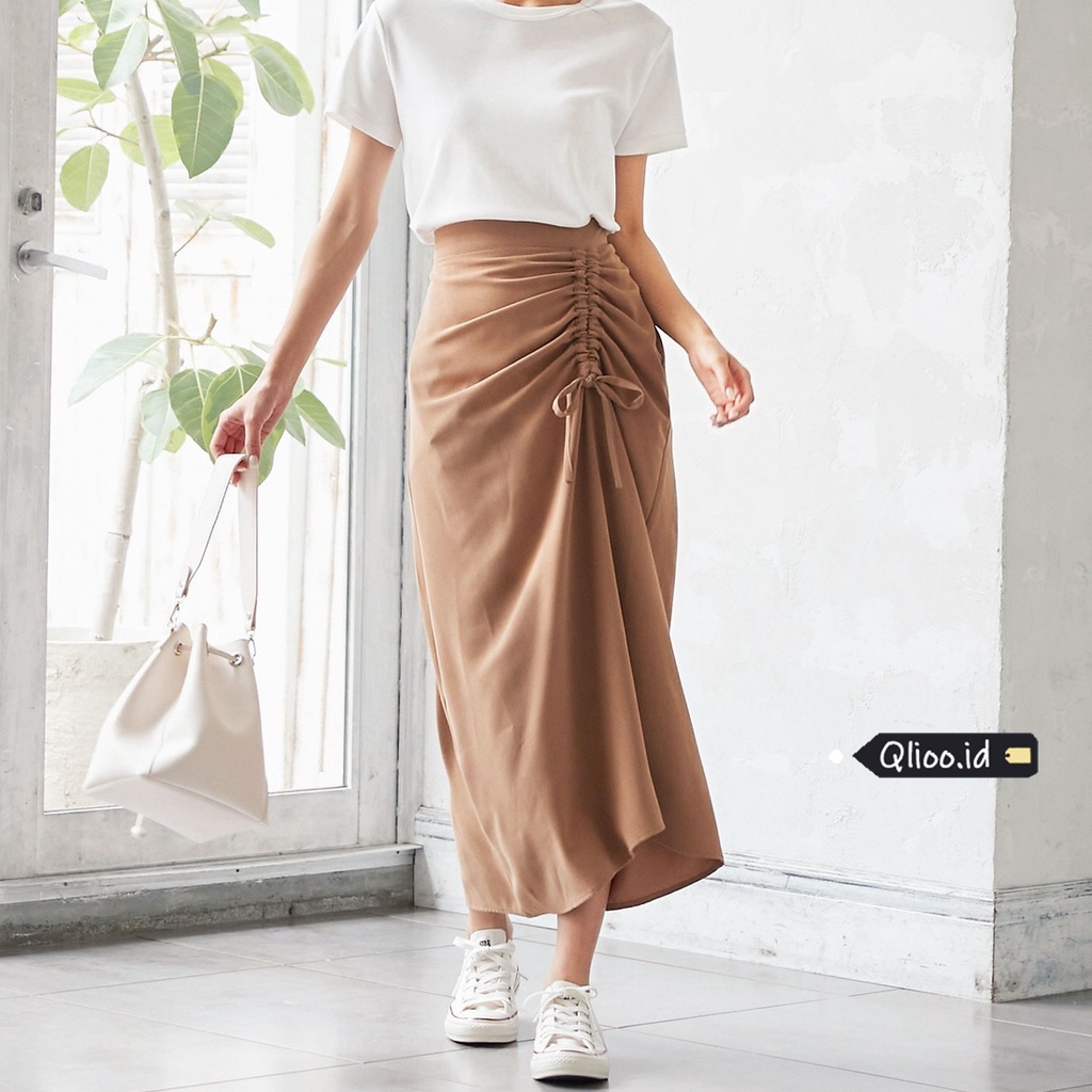 Rok Span Korean Style Serut Casual Flowy Midi Skirt Rok Serut Crinklle High Waist