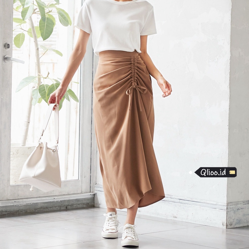 Rok Span Korean Style Serut Casual Flowy Midi Skirt Rok Serut Crinklle High Waist