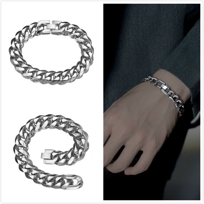 Titanium Steel Stainless Super Tebal Gelang Rantai Perak | Perhiasan Fashion Pria dan Wanita Perhiasan Pasangan