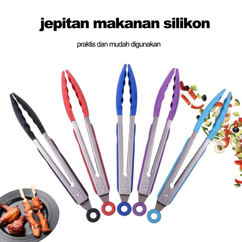 food tongs pencapit warna/penjepit silicone makanan roti kue gorengan/capitan silicone masakan