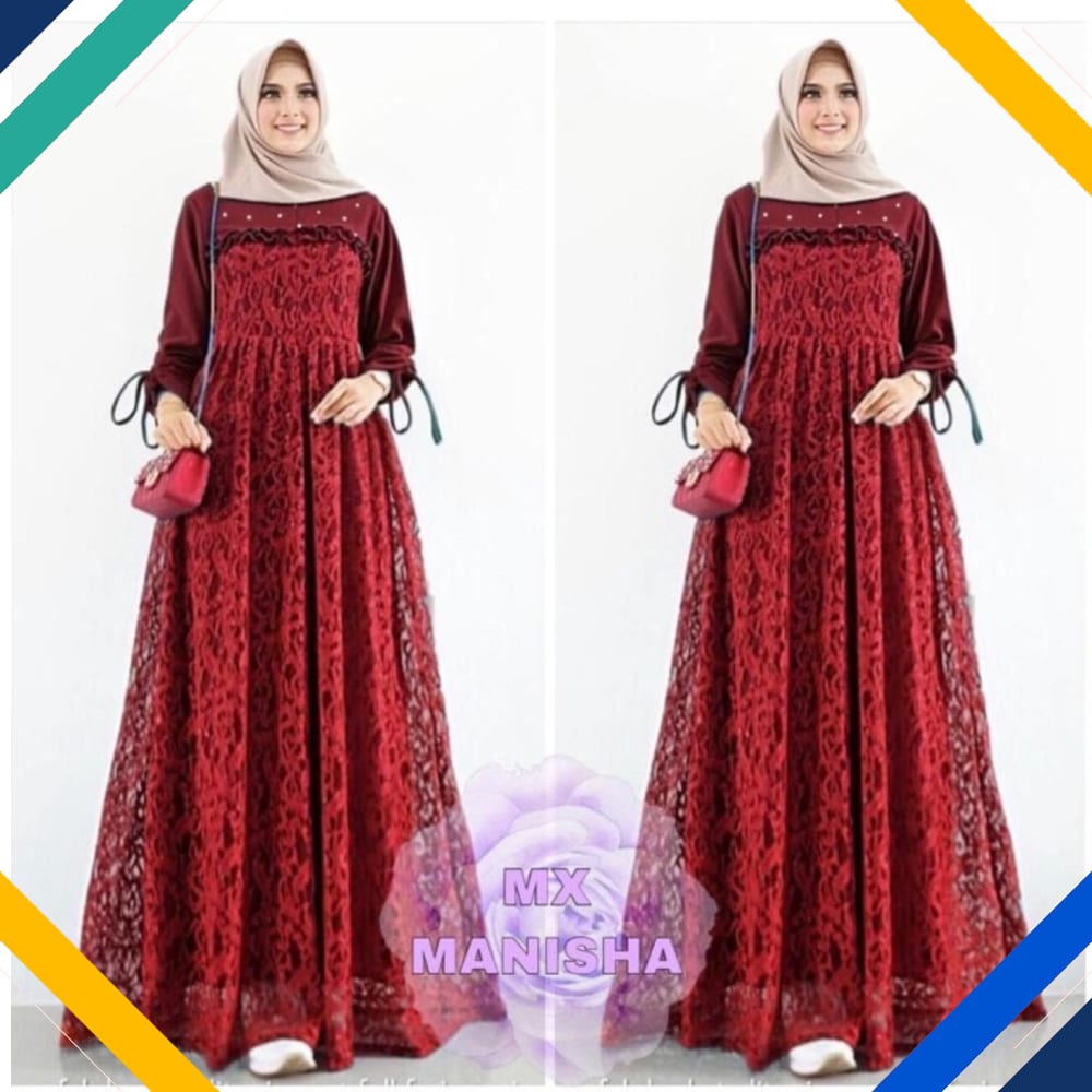 MAXY MANISHA MAROON Kekinian Gamis 0121 Premium SIY Baju Gamis Wanita Terbaru