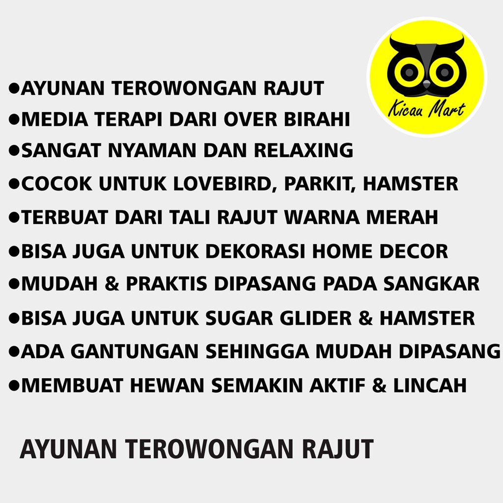 MAINAN BURUNG TEROWONGAN NET AYUNAN LOVEBIRD PARKIT SANGKAR KANDANG MAINAN SUGAR GLIDER HAMSTER TRJUT