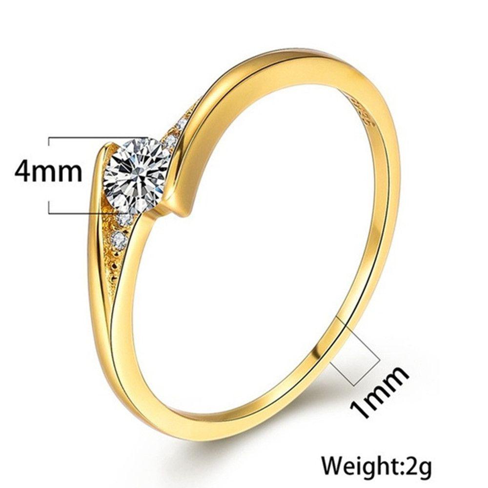 Lily Berlian Cincin Kawin Bulat Emas &amp; Perak Klasik Alloy Ladies Ring