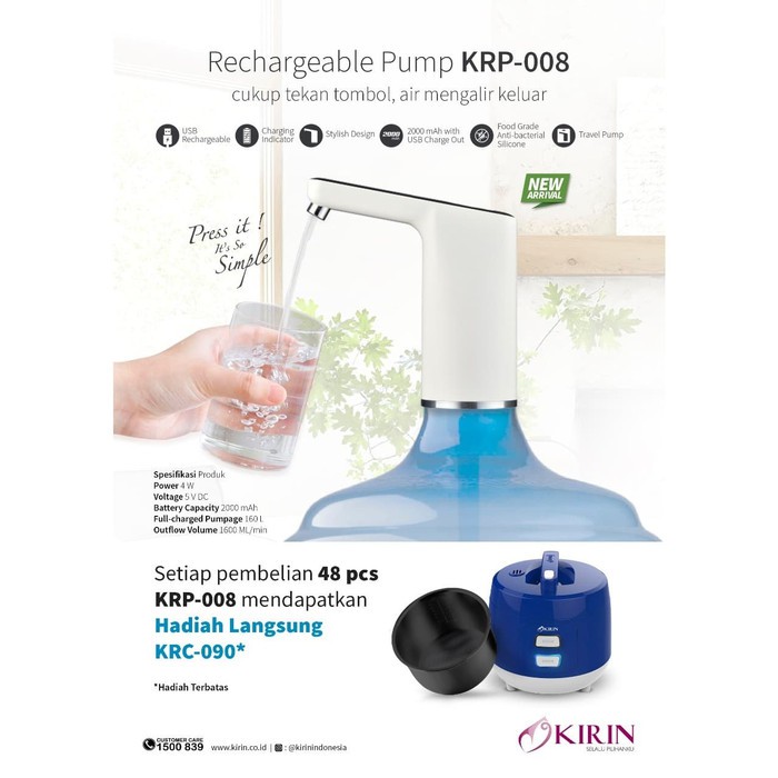 KIRIN POMPA AIR MINUM ELEKTRIK RECHARGEABLE PUMP KIRIN KRP-008