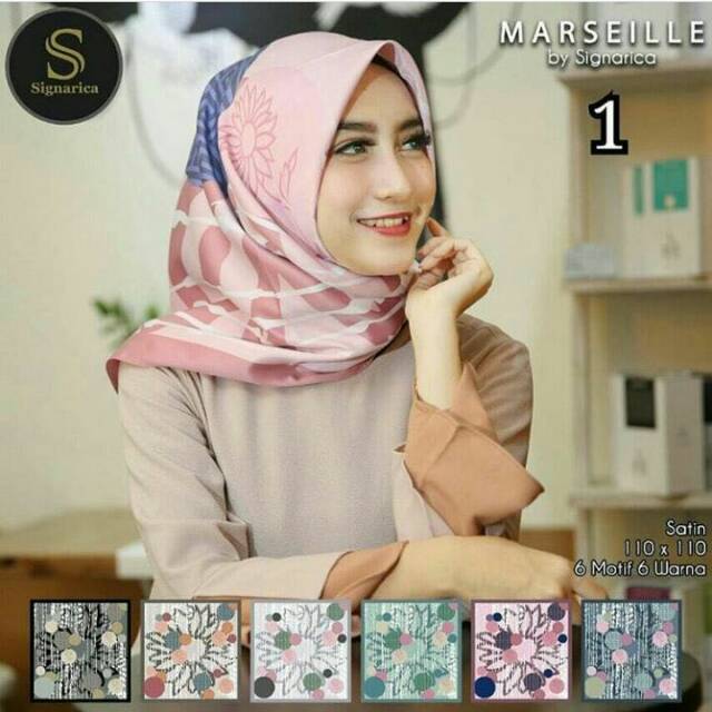 GROSIR Jilbab segiempat (A) MARSEILLE (motif 1-6) by SIGNARICA/hijab segiempat/satin