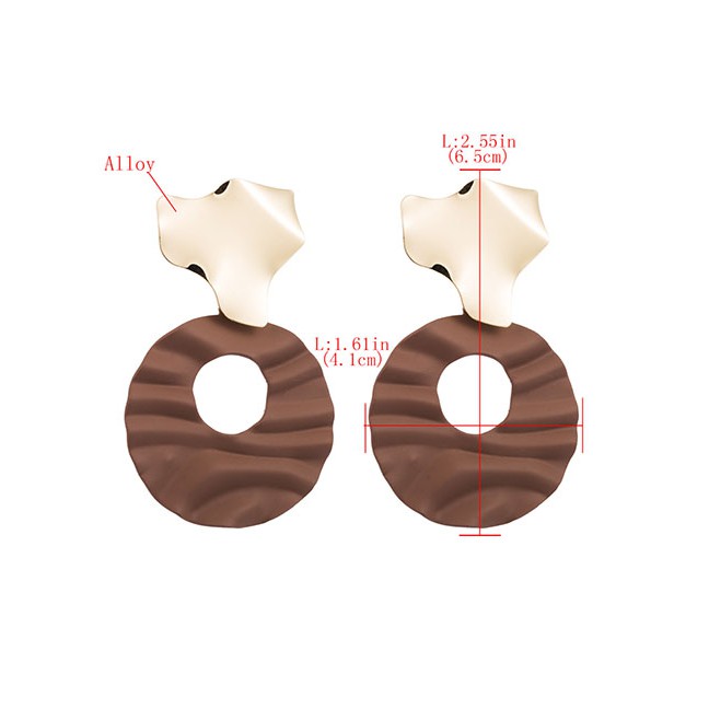 LRC Anting Tusuk Fashion Brown Hollow Round Water Ripple Alloy Irregular Earrings D86687