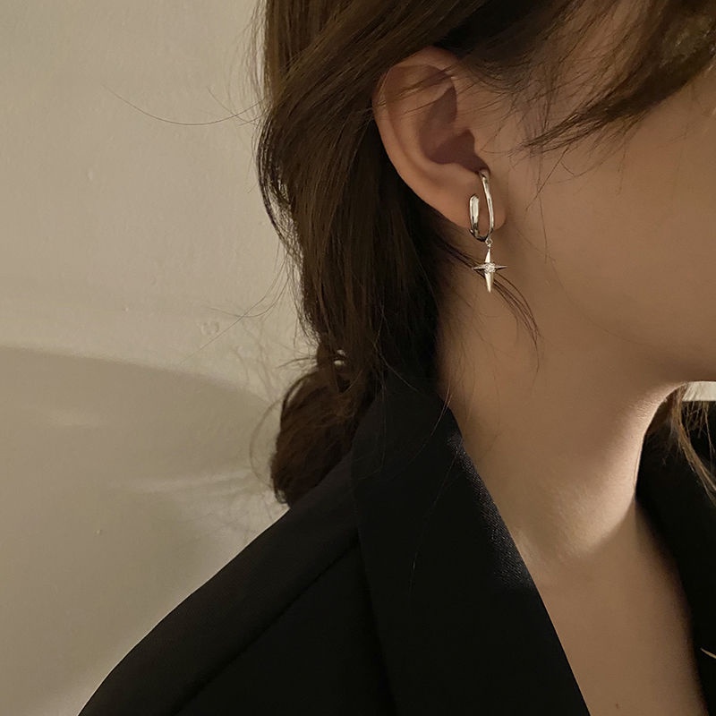 Anting Klip Silver Model Silang Aksen Mutiara Gaya Korea