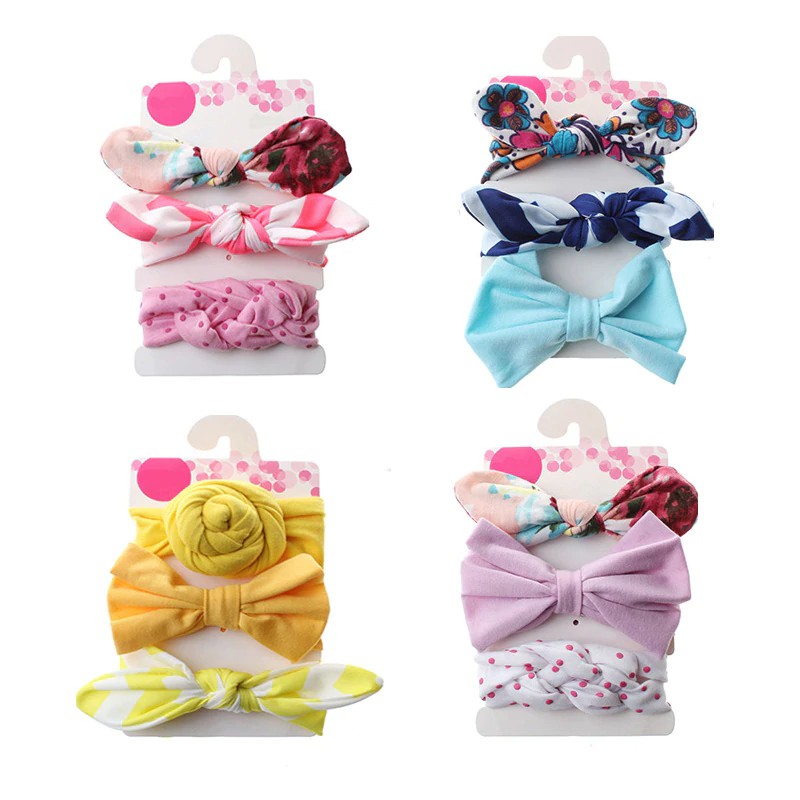 3Pcs Bandana Pita Motif Bunga untuk Aksesoris Rambut Bayi