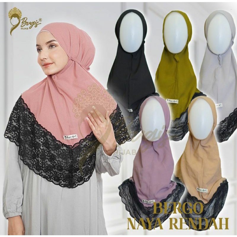 BERGO NAYA RENDA LEBAR BUGIS HIJAB JILBAN INSTANT BERGO PREMIUM