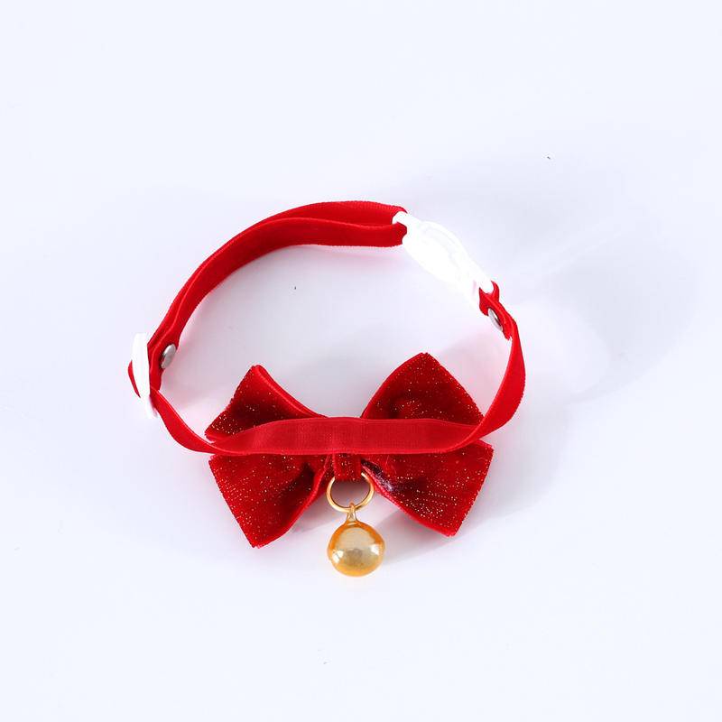 Kalung Leher Kucing Peliharaan Bahan velvet Imitasi adjustable Dengan Lonceng Untuk Natal