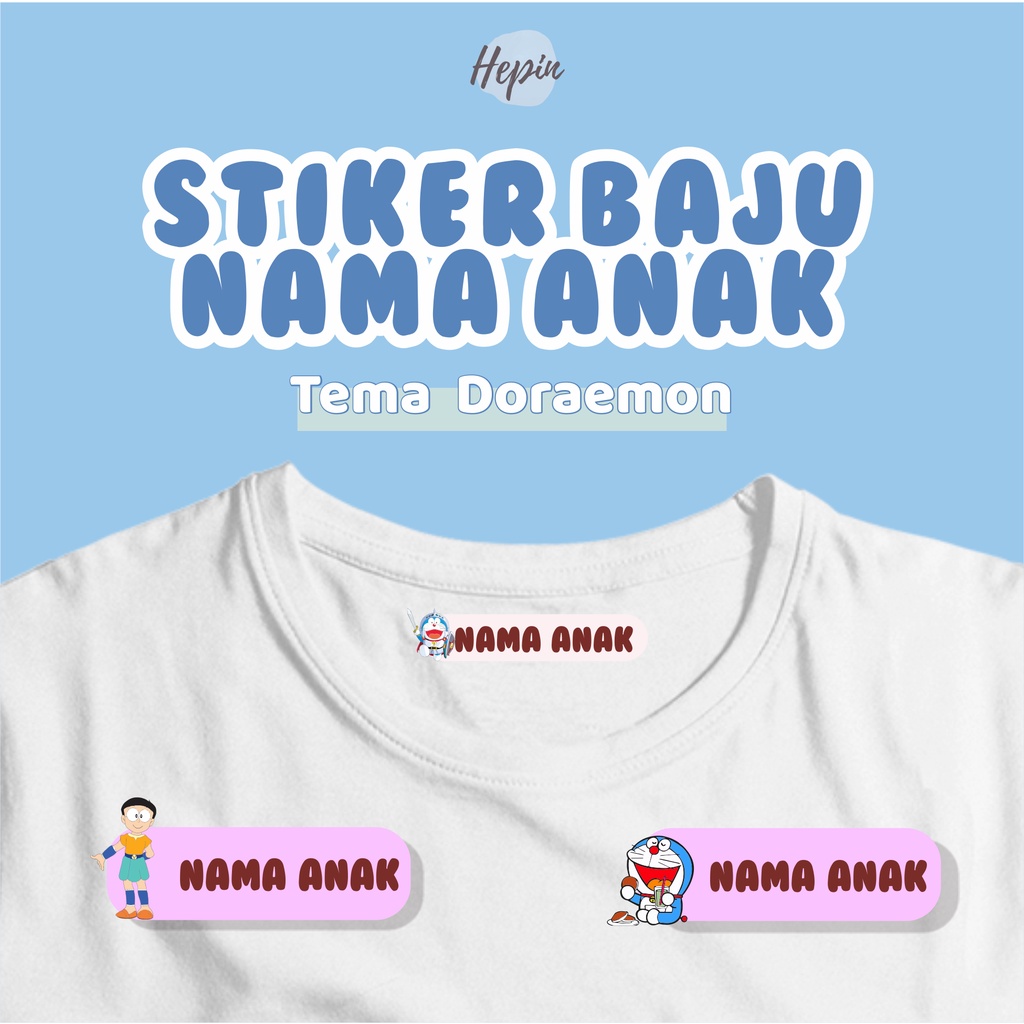 

(30-40pcs)label printing DTF/Stiker Kain Label Baju Nama Anak tema DORAEMON / Sablon Setrika Name /Label Sticker Iron on sticker a/ Kain