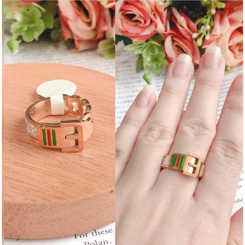 Cincin Titanium Premium Asli Size 6 7 8 Ring Stainless steel Guccixxx Branded Band