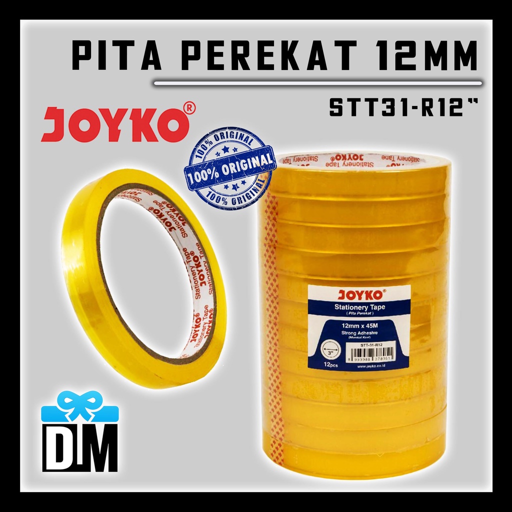 

Solasi Bening 12mm Selotip Isolasi Lakban Pita Tali Perekat 12 mm KECIL 1/2inch 0.5" ST31 Tape JOYKO