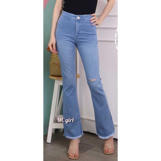 MC girl - Cutbray Highwaist Sobek Garis Rumbai Wanita / Celana Jeans Pinggang Tinggi Cutbrai Ripped Tidak Ada Lapis Rawis / Boot Cut 7C-G