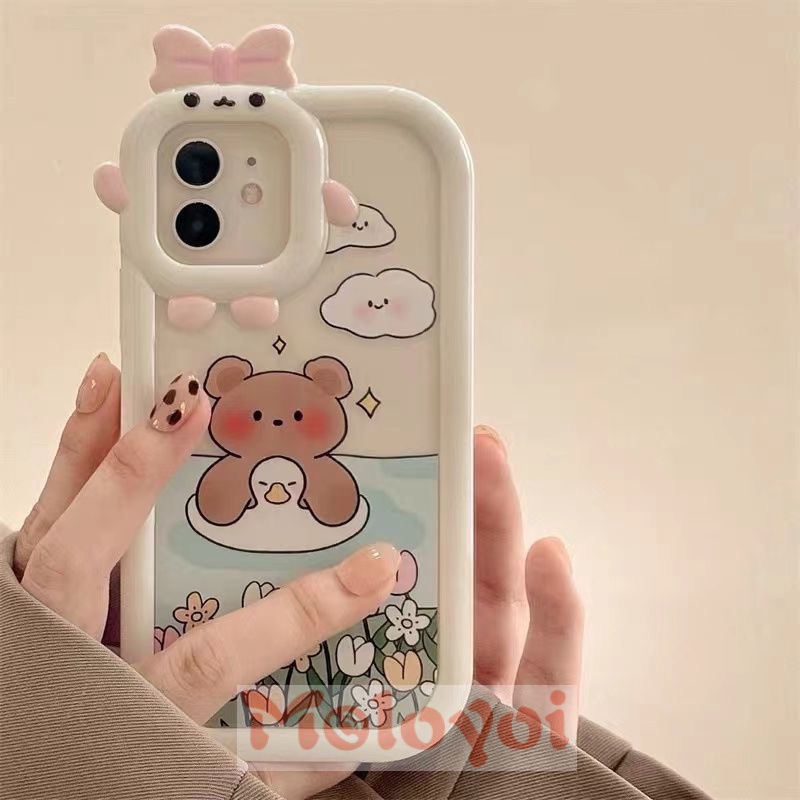 Soft Case Motif Kartun Beruang Berenang Untuk IPhone 7 8 14 Plus XR 11 13 12 14 Pro MAX 6 6S Plus X XS MAX SE 2020