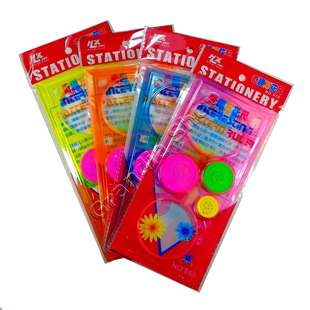 Paket Isi 4 pcs Penggaris Bunga / Rotari / Spirograph Mainan Jadul