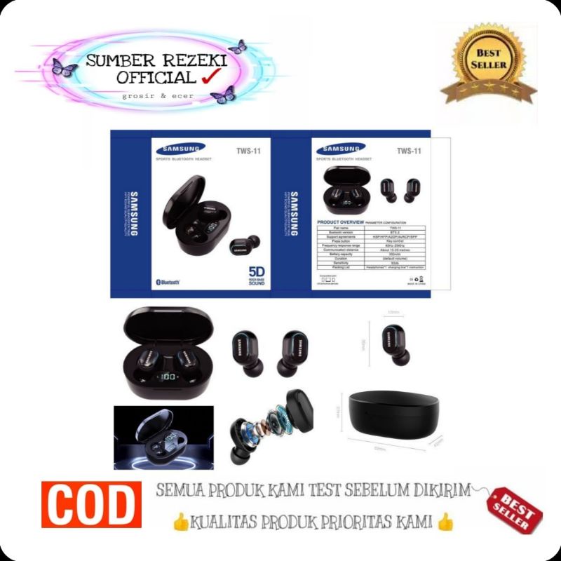 SR - Headset samsung Bluetooth  TWS - 11 Headset handphone handsfree Bluetooth TWS 11 earphone