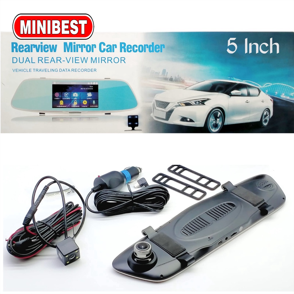 Full HD 1080P Mobil DVR lensa ganda kaca spion kamera Dash Perekam Video Mobil Auto Blackbox Cam 7&quot;