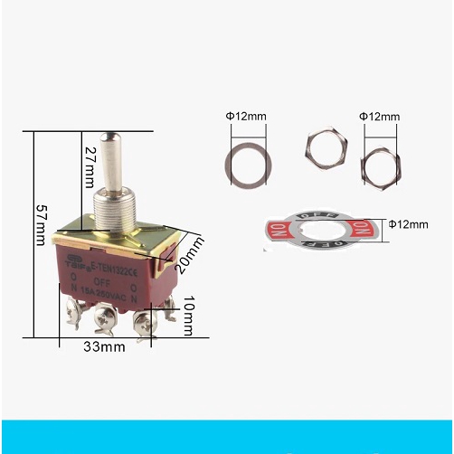 BA-12C-15A Toggle SW 6p Besar On-Off-On 15A Saklar Toggle Besar  Tombol Switch Tuas Gagang Besi 15 Amp