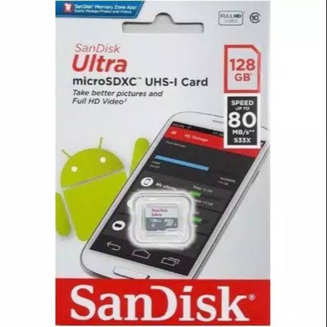 Sandisk MicroSD Ultra 128GB 80MB/s Class 10 Non Adapter ORIGINAL