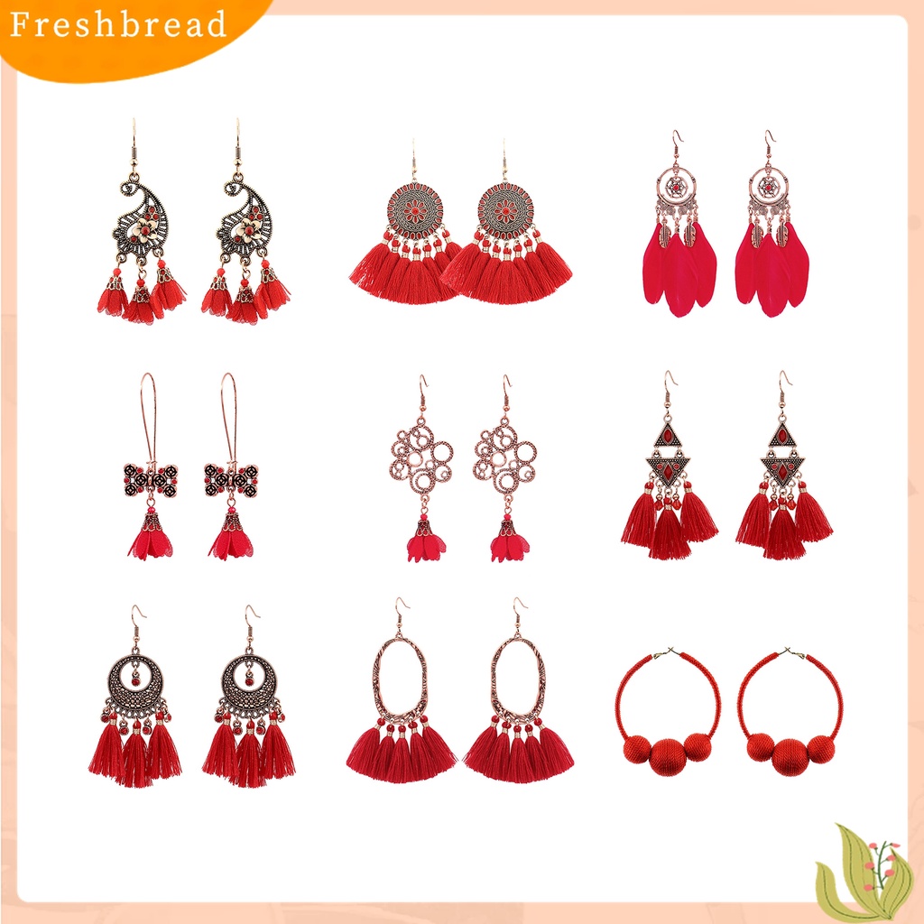 Terlaris 1Pair Dangle Earrings Tassel Design Jewelry Gift Red Women Wedding Drop Earrings for Festival