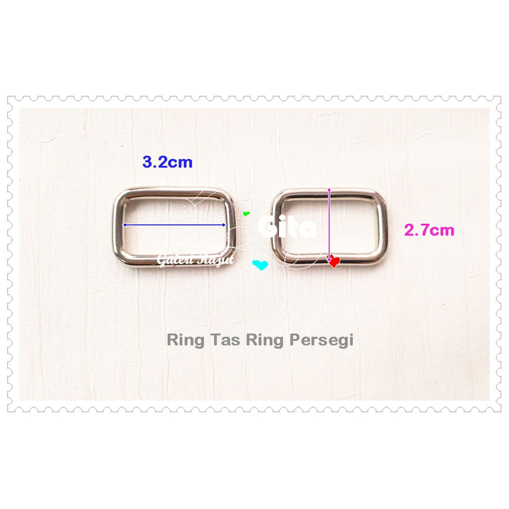 (2pcs) Ring Persegi 3.0cm Tebal 3.2 x 2.7 / Ring Tas Persegi