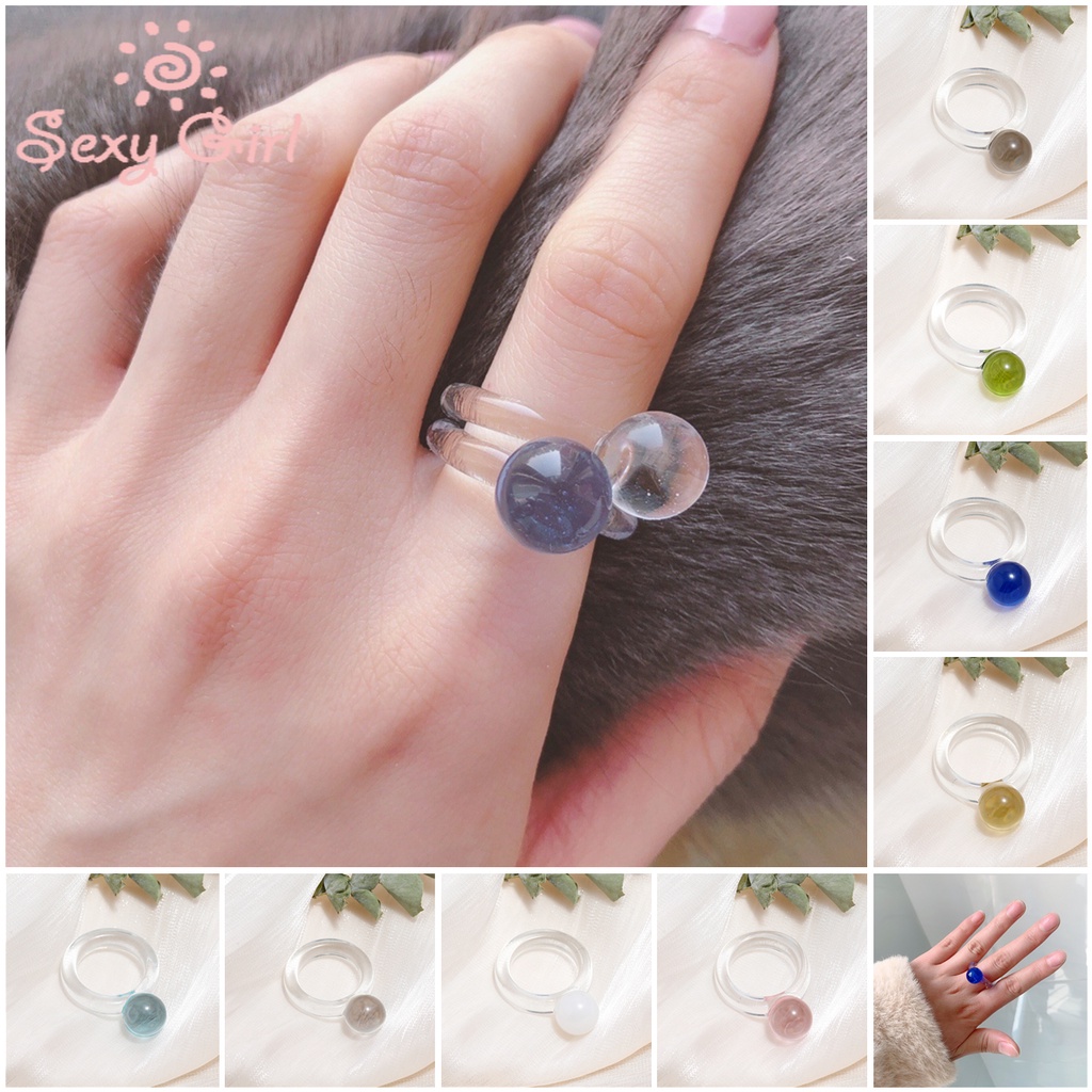 Cincin Kristal Transparan Bahan Resin Gaya Jepang Dan Korea Untuk Wanita