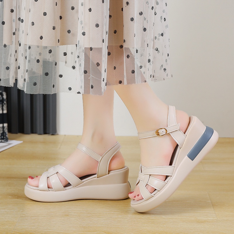 KZT-SW11 'FREE BOX' Sepatu Wanita "BAILEY" Sandal Wedges Slip On Kasual Fashion Import COD Termurah