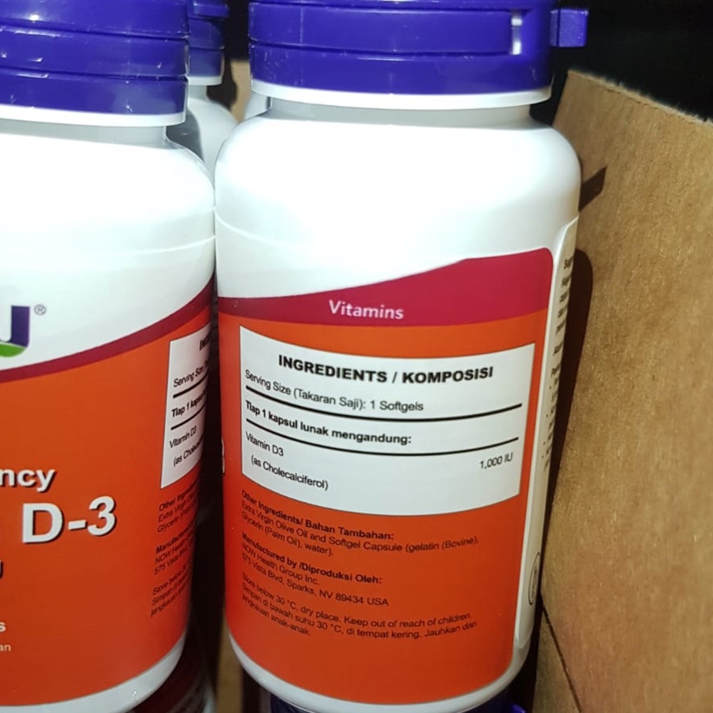 NOW FOODS Vitamin D3 1000 IU High Potency 180 softgel - Vit D MADE IN USA