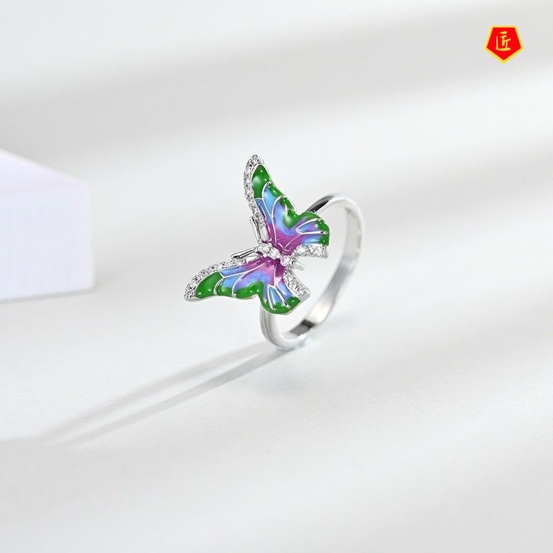 [Ready Stock]Elegant Colorful Butterfly Ring Earrings and Necklace Set