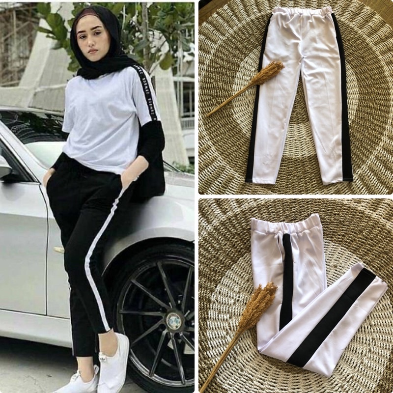 Szara Pants | Celana Panjang ara | Celana ara List Putih | Celana Murah | Celana Polos Side Stipe Pants