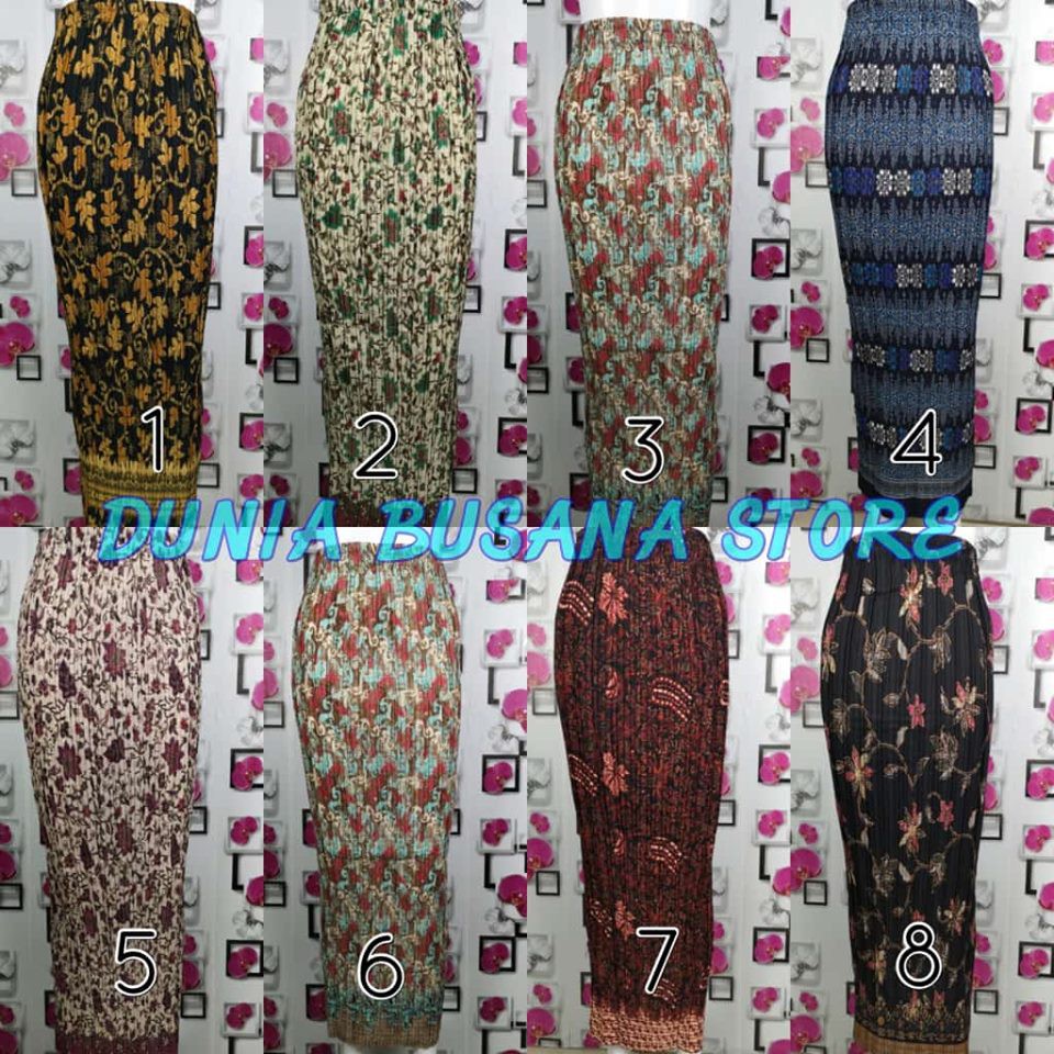  ROK  BATIK  PLISKET  SEMI SILK SUTRA  8 PILIHAN MOTIF 