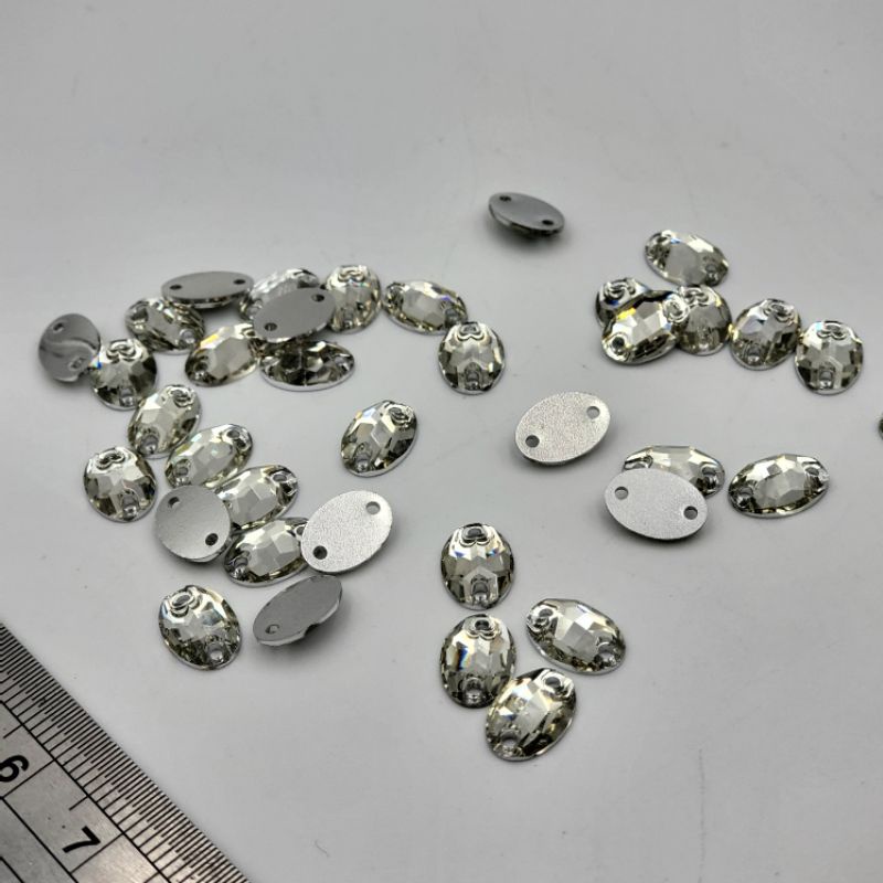 DIAMON RESIN KRISTAL MOTIF OVAL RATA UKURAN 7X10 WARNA PUTIH BERSIH KUALITAS AA KILAU BAGUS PER LUSIN