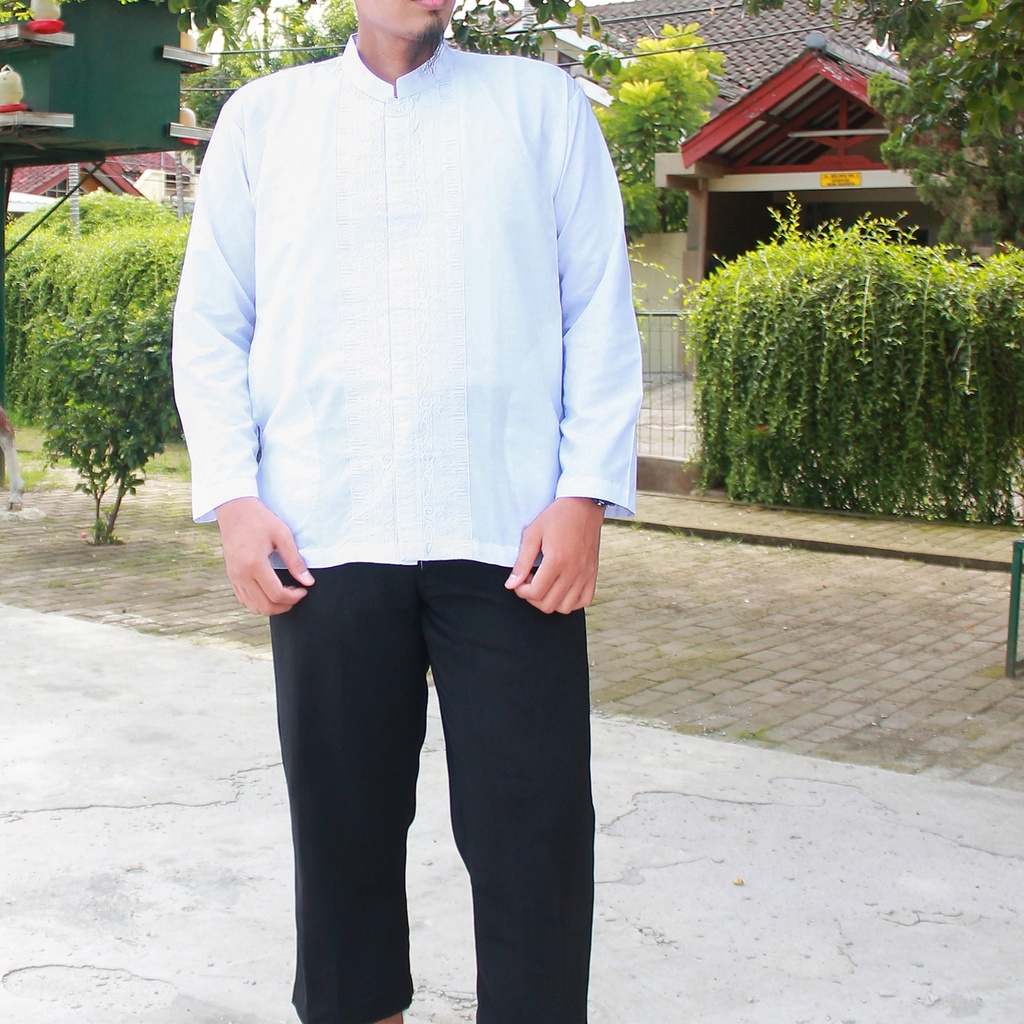 [JUMBO PUTIH] Baju Koko Muslim khusus putih Pria Dewasa WHITE Lengan Panjang Grosir BIG Size bahan katun berkualitas grosir