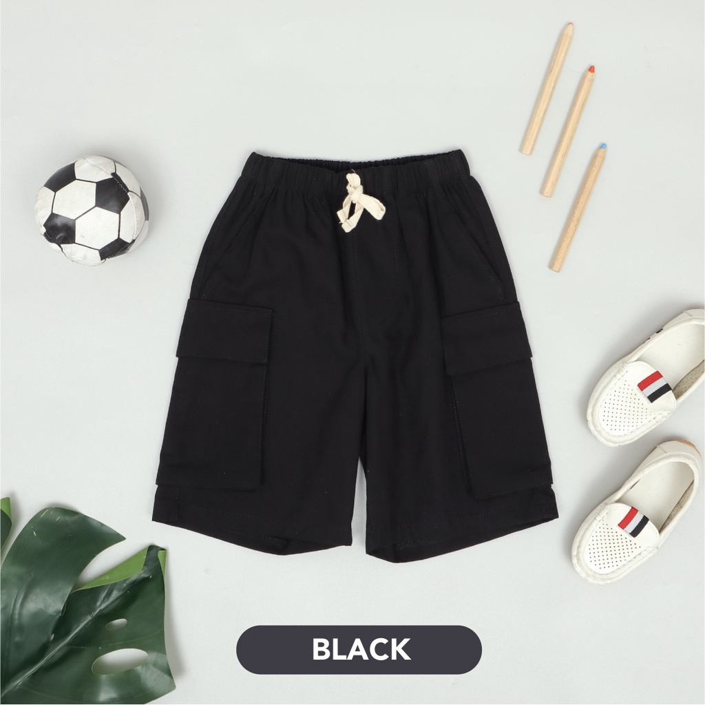 Mooi Celana Pendek Cargo Anak Short Cargo Pants-BLACK