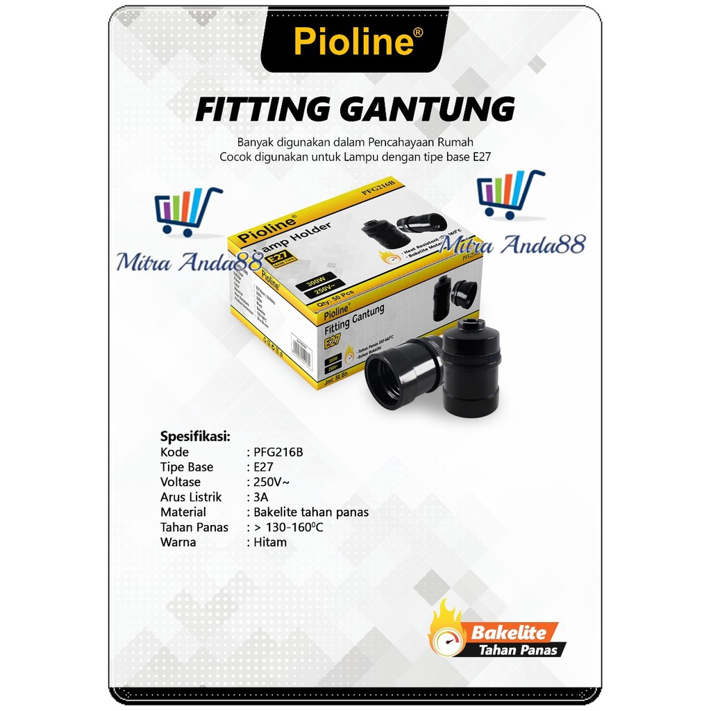 Mitraanda88 Fiting lampu Gantung Hitam PIOLINE PFG216B