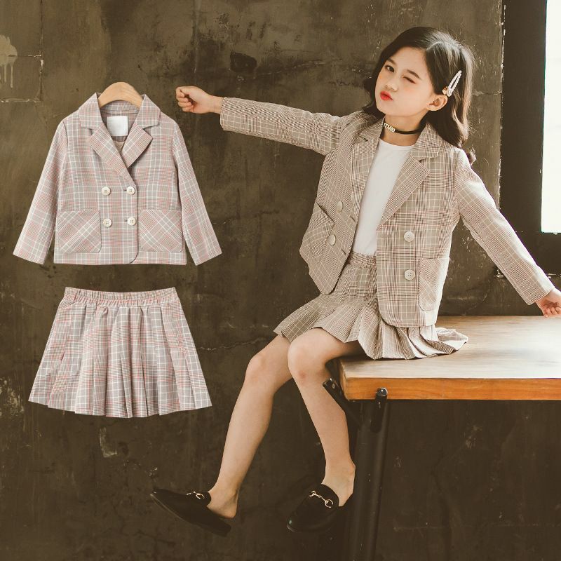 SETELAN ANAK PLAID BROWN BLAZER DAN ROK