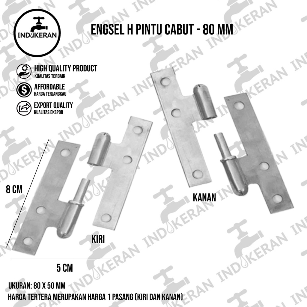 INDOKERAN - Engsel H Pintu Cabut - 80 MM