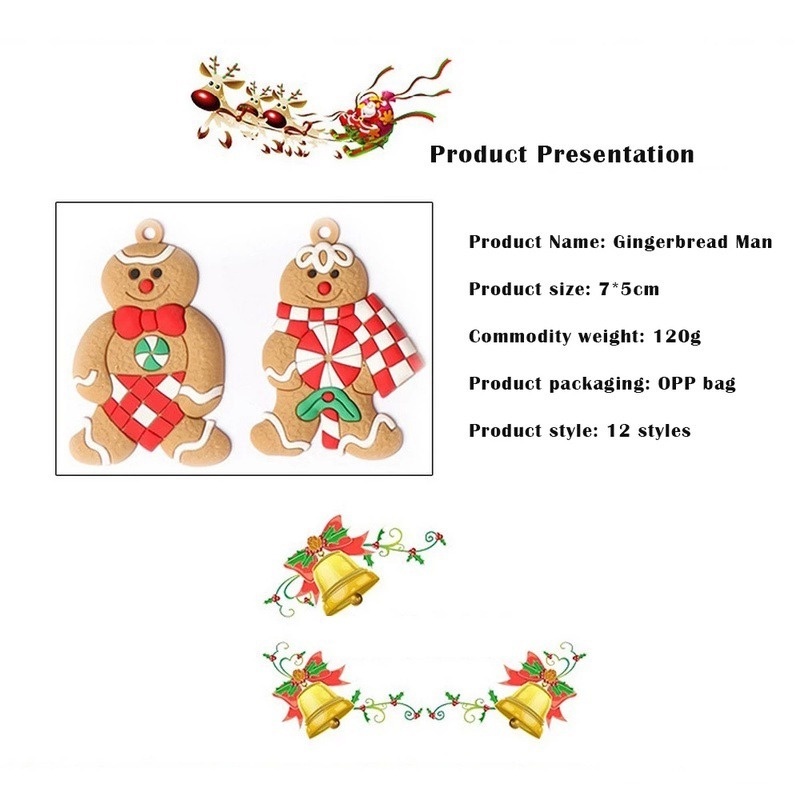 Ornamen Gantung Bentuk Gingerbread Man Bahan PVC Untuk Dekorasi Pohon Natal