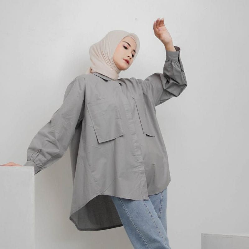 kemeja pocket jazlyn shirt//kemeja katun oversize