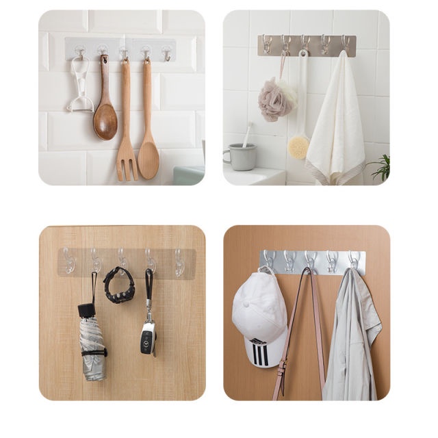 OKK Gantungan HOOK Tempel Transparan 6 Kait Hanger Dinding Kait Dapur Kaca Kamar Mandi Tembok