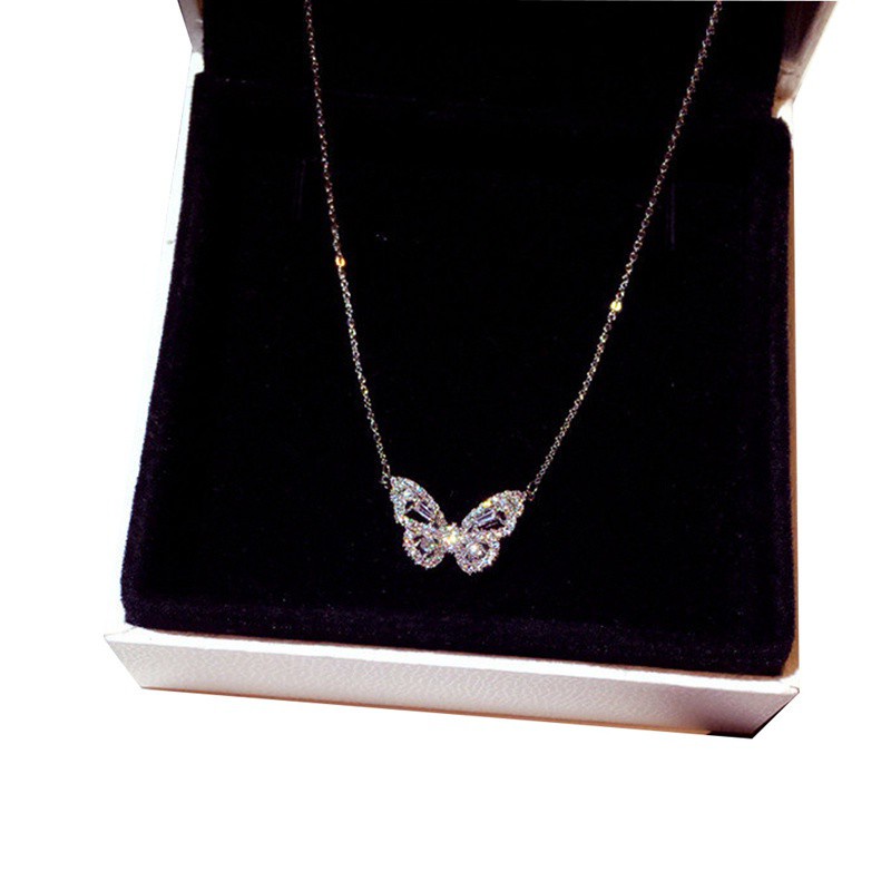 925 Sterling Silver Fashion Silver / Rose Gold Butterfly Female Pendant Necklace Shiny Crystal Wedding Ball Valentine Gift|Pendant Necklaces