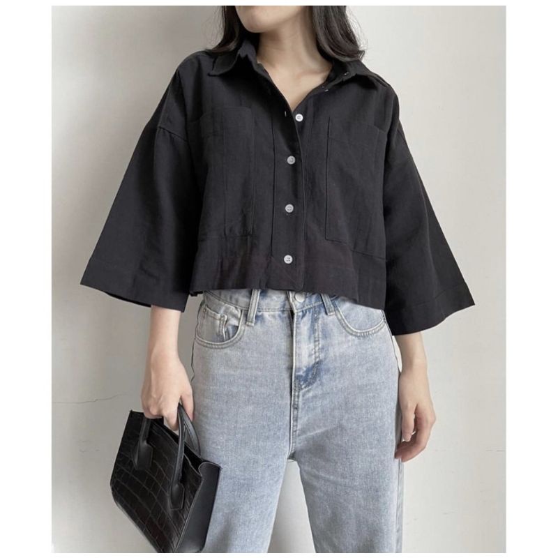 Kemeja Gita Linen Rami Kemeja Crop Linen Basic Shirt Crop